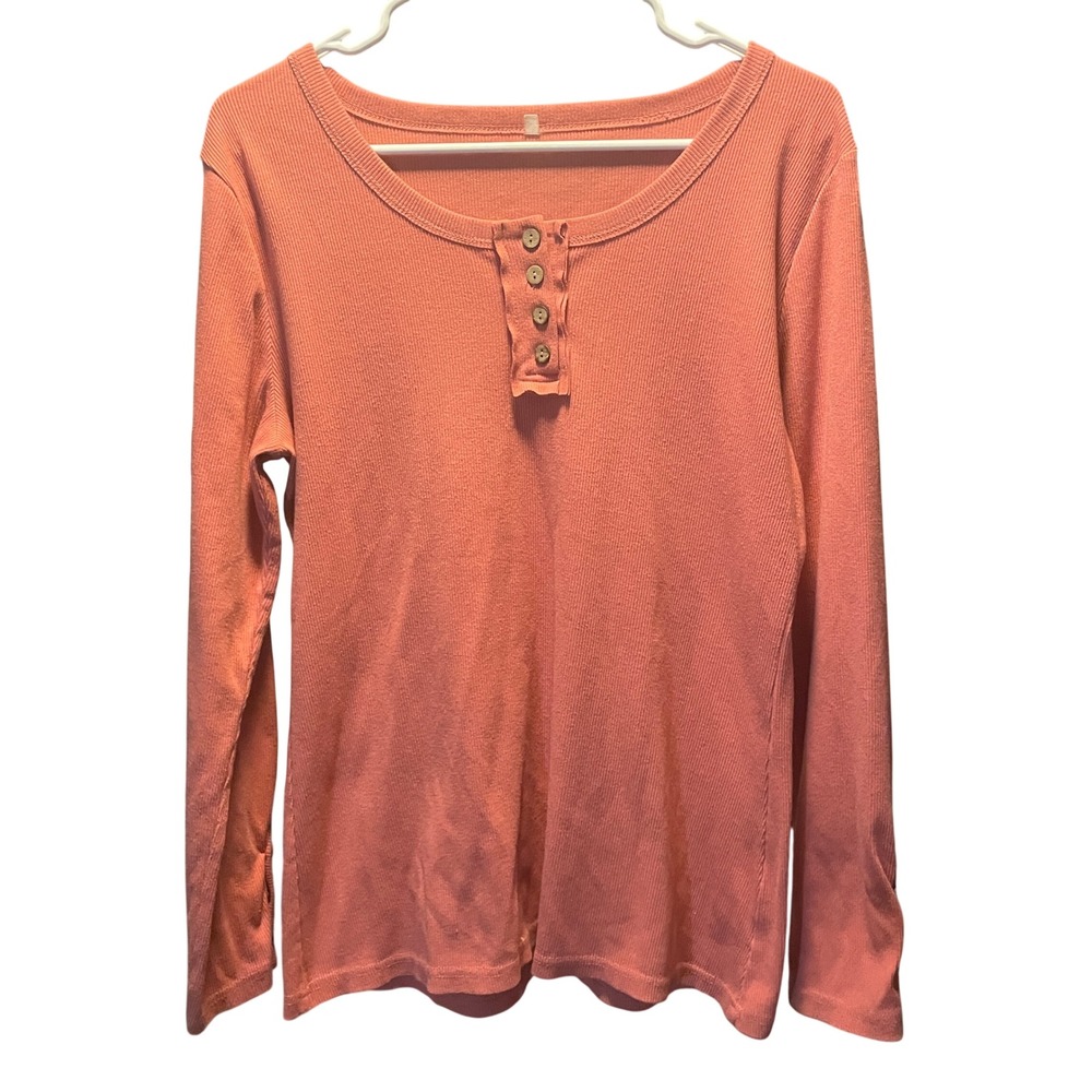 Womens‎ Y2K Indie Minimalist Thermal Henley Button Cuff Shirt Size XL Layering